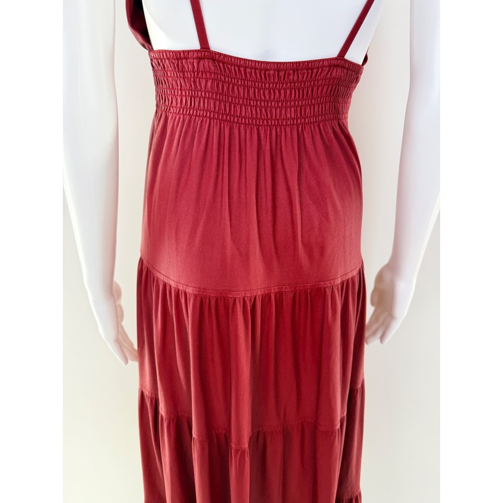 Derek Lam 10 Crosby Red Faux Leather Tiered Spaghetti Strap Maxi Dress Size 4 - Picture 10 of 10